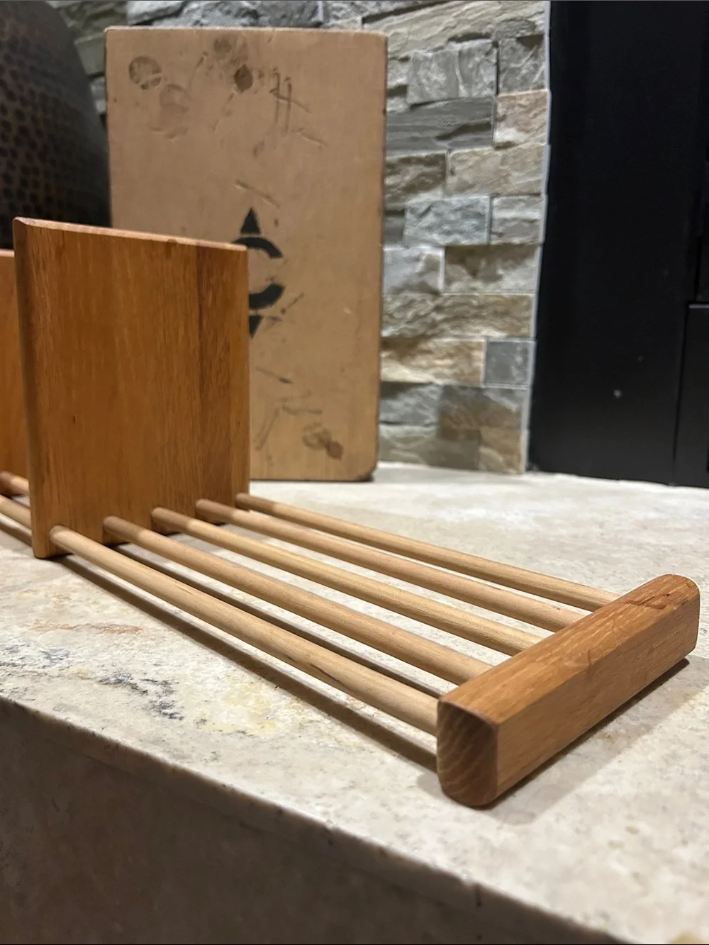 vintage MCM adjustable wooden sliding book stand